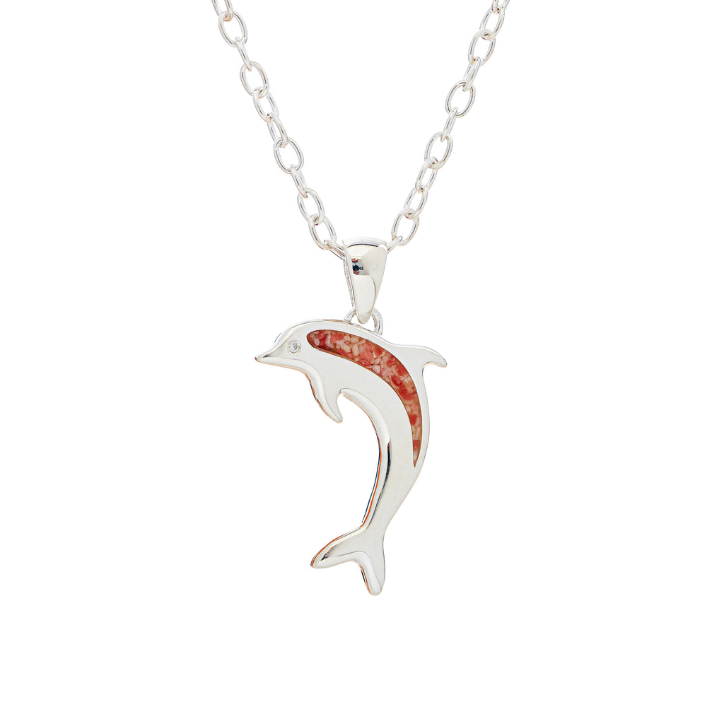Sterling Silver Dolphin, cubic zirconia eye, cable link chain - TN532 18"