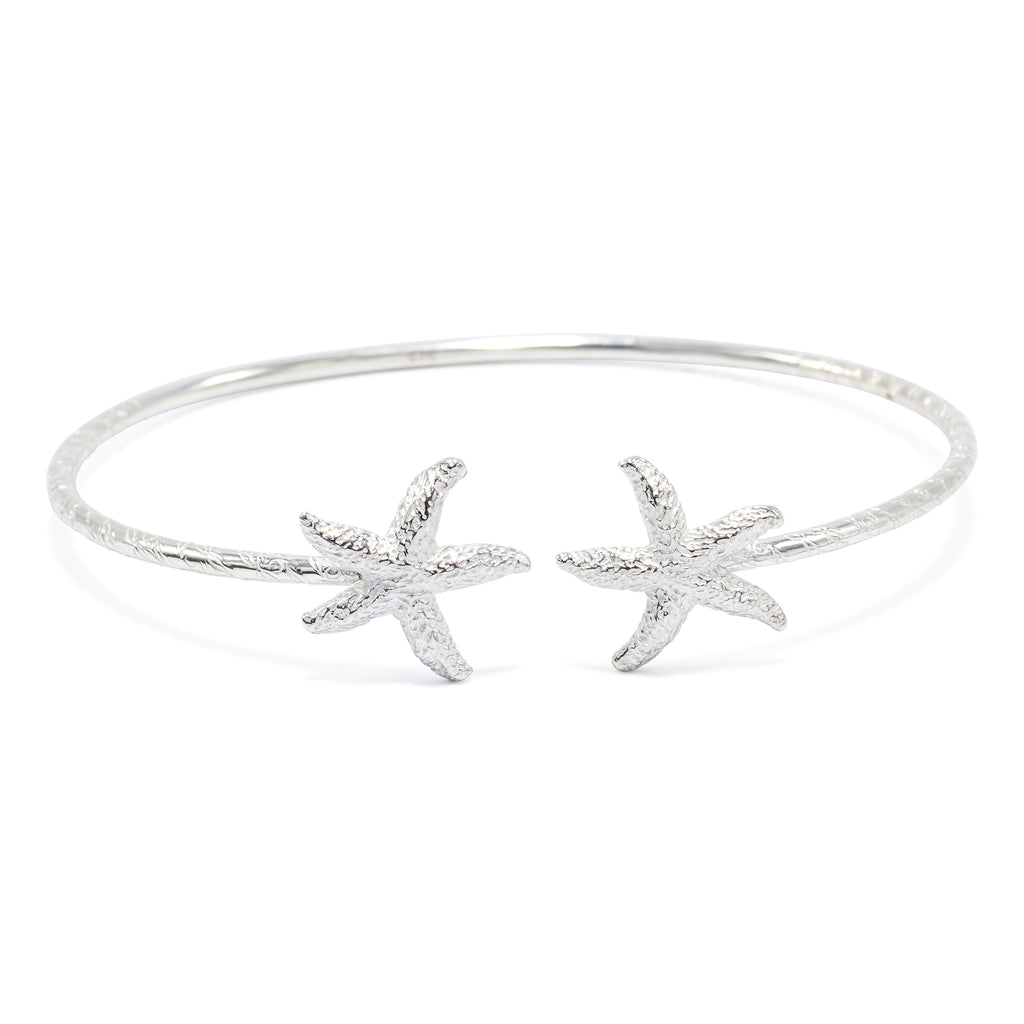 West Indies Starfish Head Bangle, 2mm hand etched wire (pair) - TB614CSN