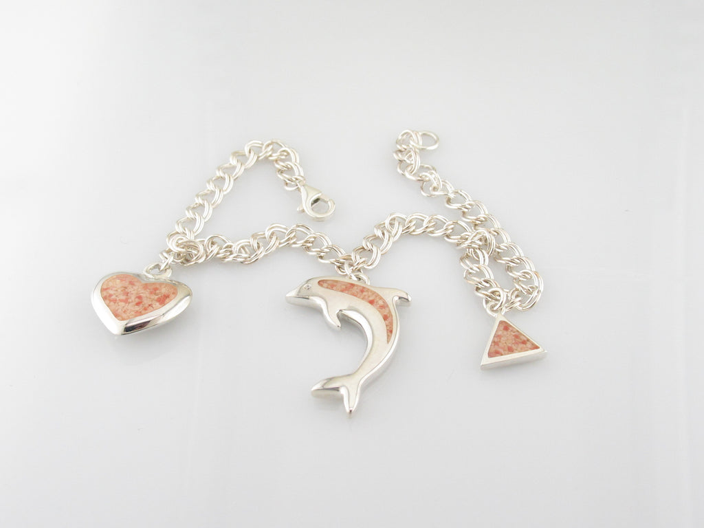 3 Charm Bracelet - Dolphin, Heart & Triangle - tb940-7.5