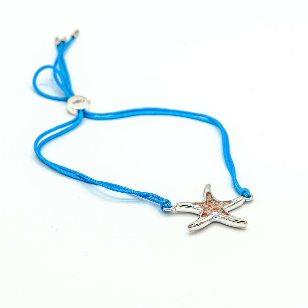 Starfish charm bracelet with light blue silk - TB956 L BLU