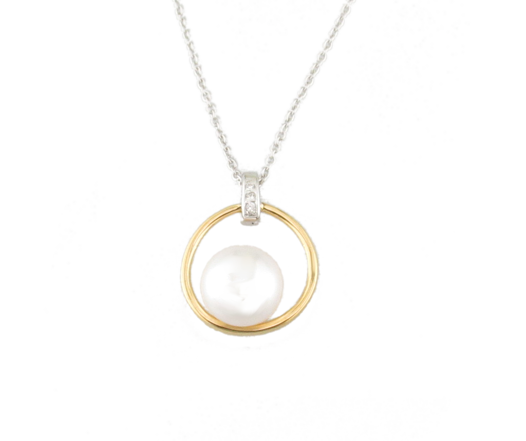 Sterling Silver, Gold Plate & Pearl "Rising Sun" Necklace - TN1185GP
