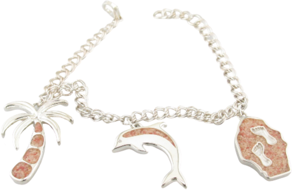 3 Charm Bracelet - Dolphin, Footprints & Palm Tree - tb944-7.5