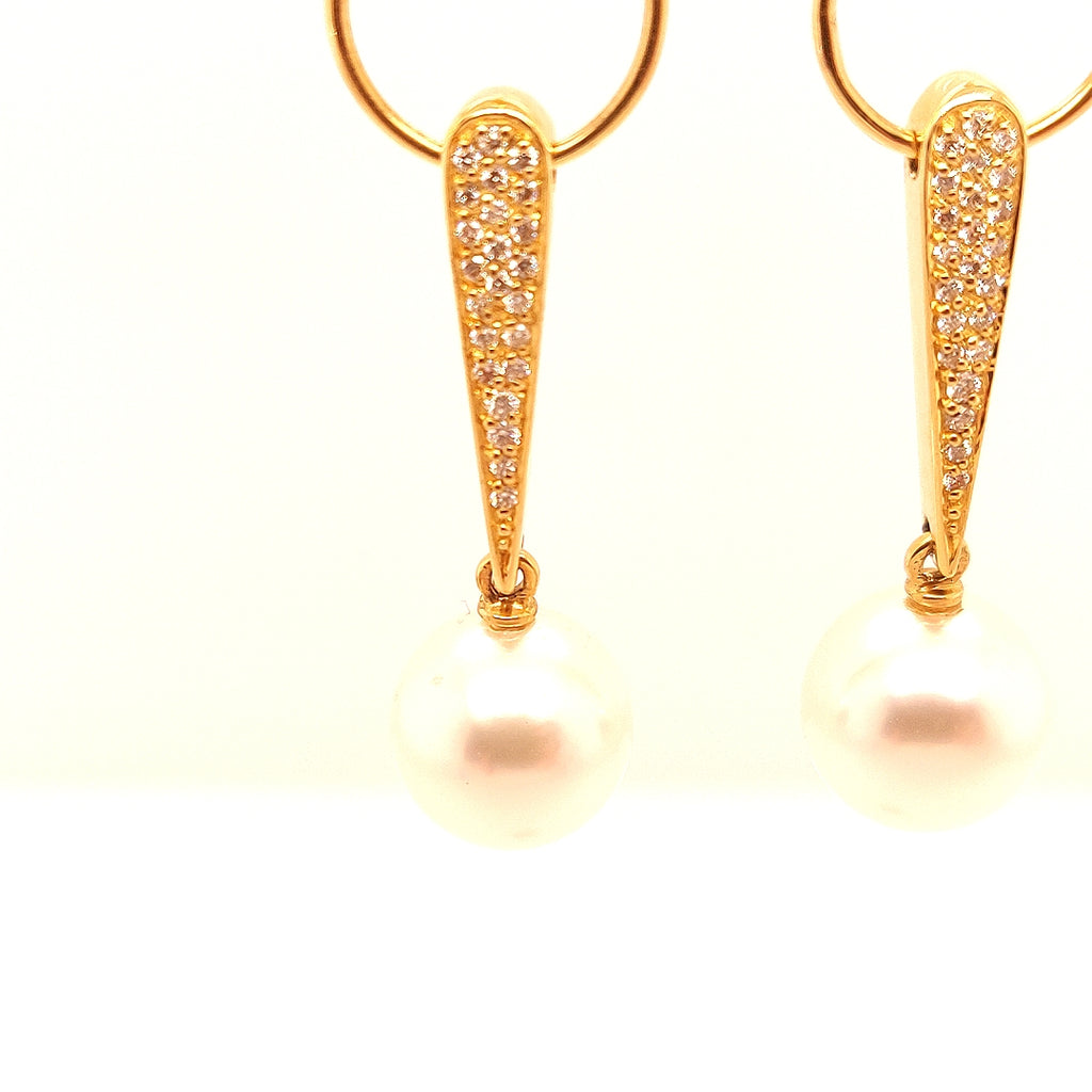 18 Karat Gold Earrings with South Sea Pearls & Diamonds - GS2539