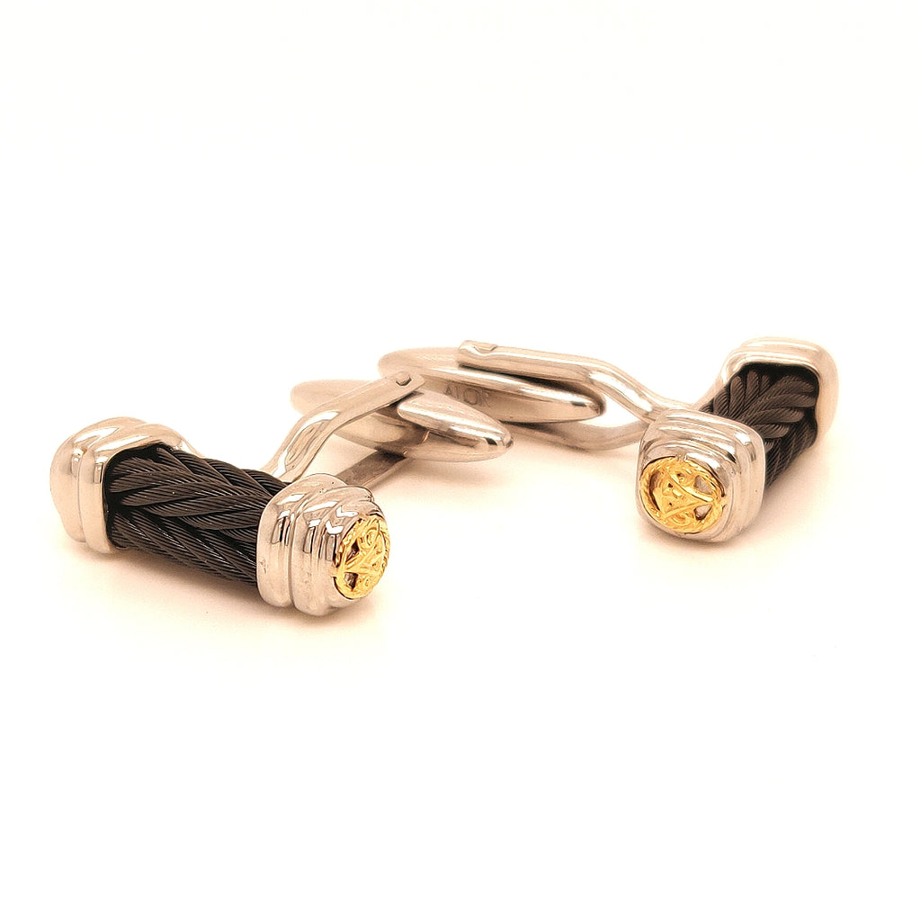 Alor Stainless Steel & 18 Karat Gold Black Cable Cufflinks - M501