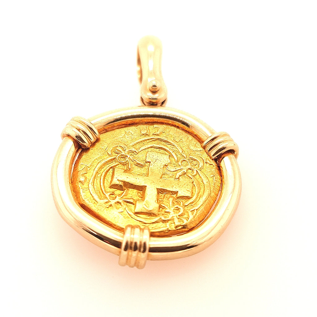 Spanish 2 Escudo Gold Coin Pendant - TC234 6950